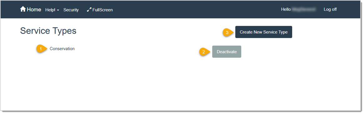 Image showing an example of the Service Types page in the LifeSaver software and highlighting the main features.