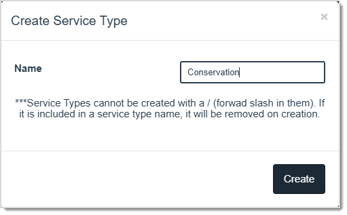 Image showing the Create Service Type window in the LifeSaver Software.