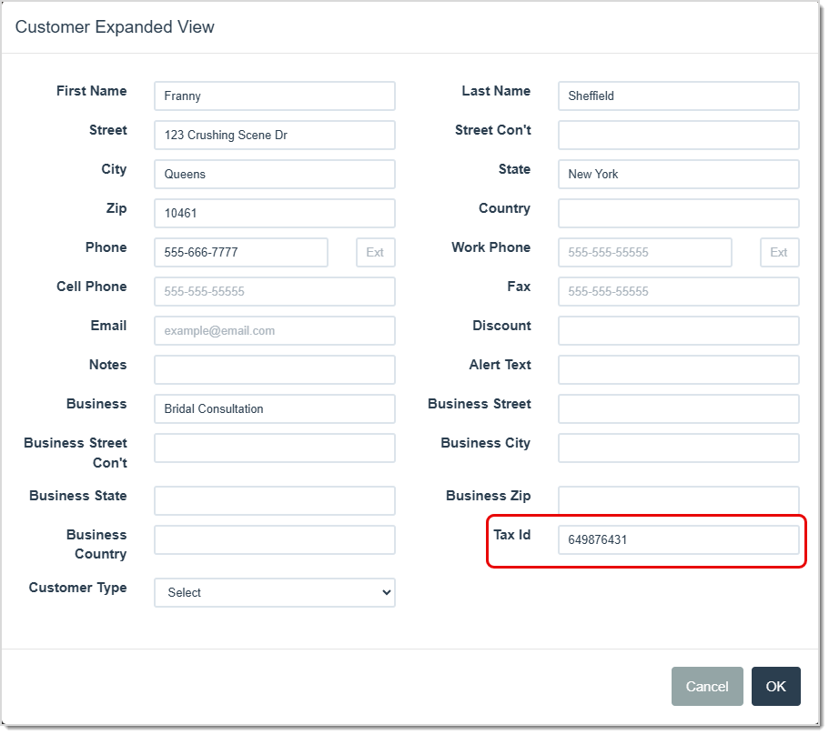 Image showing where to add an Tax ID for a customer while working in an active invoice in the LifeSaver software.