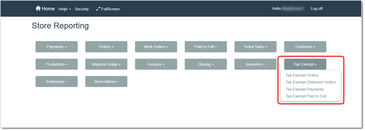 Image showing where to find the Tax Exempt informational reports in the LifeSaver software.