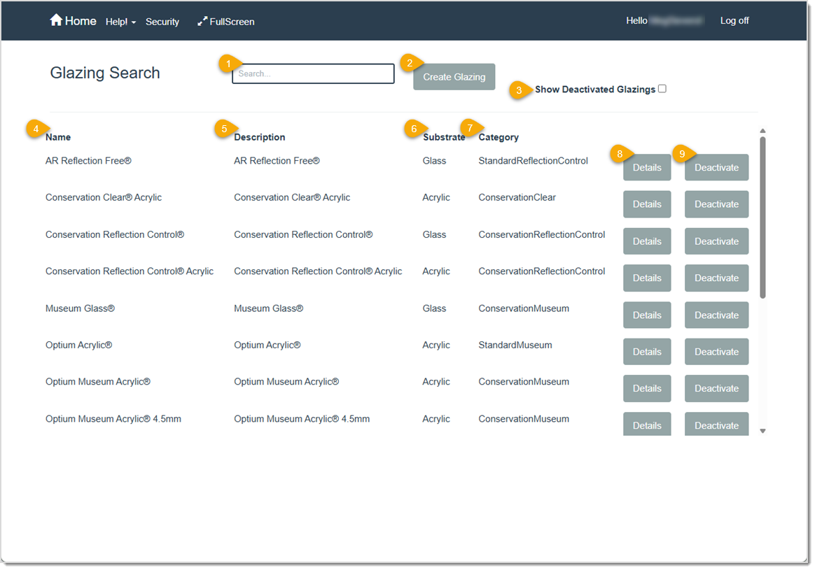 Image showing the Glazing page of the LifeSaver software with key features highlighted.