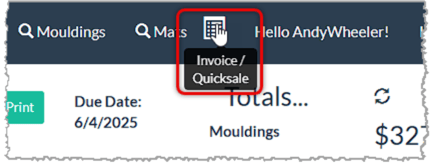 Image showing a Work Order in the LifeSaver system with the Invoice / Quicksale Icon highlighted.
