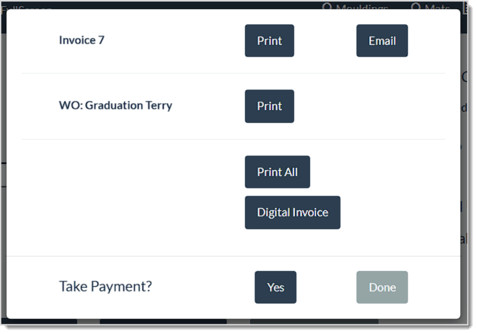 Image showing the Invoice options when saving an Invoice in the LifeSaver system.