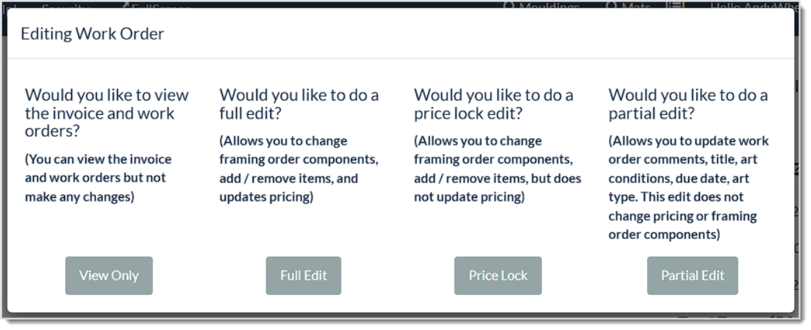 Image showing the Edit Work Order window of the LifeSaver system, which allows users to view and edit work order invoices.