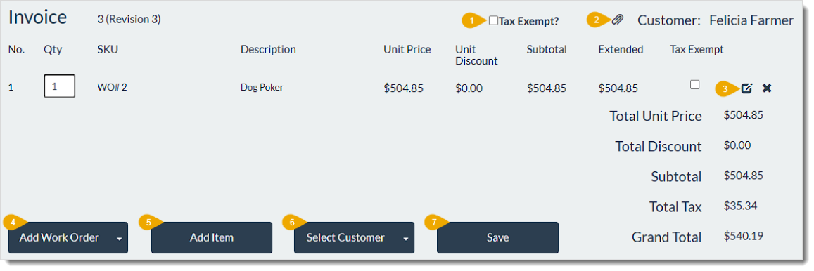 Image showing an Invoice from the LifeSaver system in full edit view.