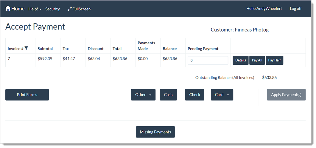 Image showing the Accept Payment page of the LifeSaver system.