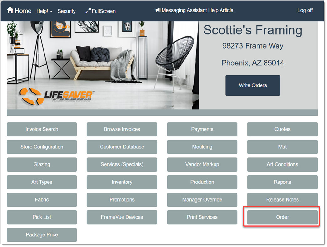 Image displaying the LifeSaver home screen, highlighting the Order button.