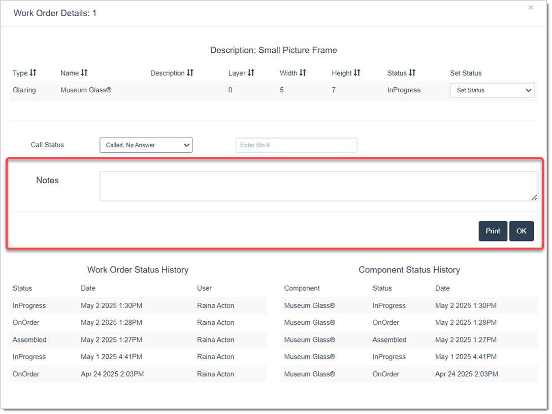 Image displaying the Work Order Details window.