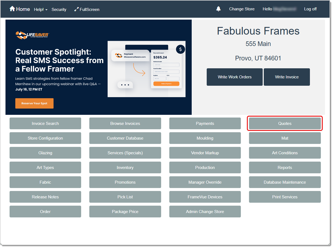 Image showing how to access the Quotes area of LifeSaver where you can convert quotes to invoices or edit an existing quote.