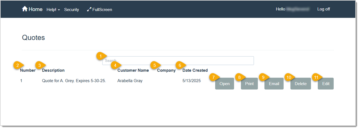 Image showing key features of the Quotes page where you can manage your existing LifeSaver quotes.