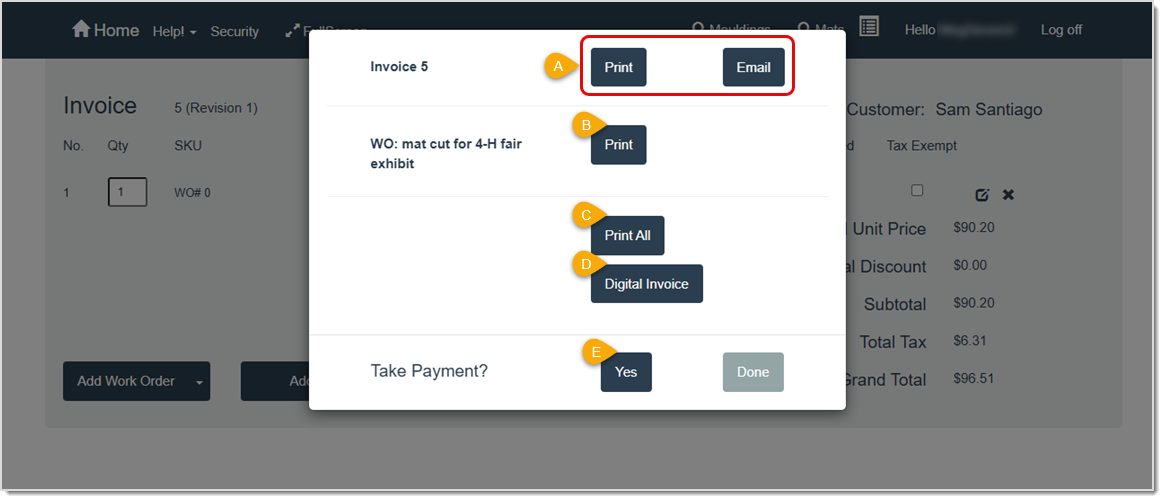 Image showing the options available for printing and finalizing a committed quote in LifeSaver.