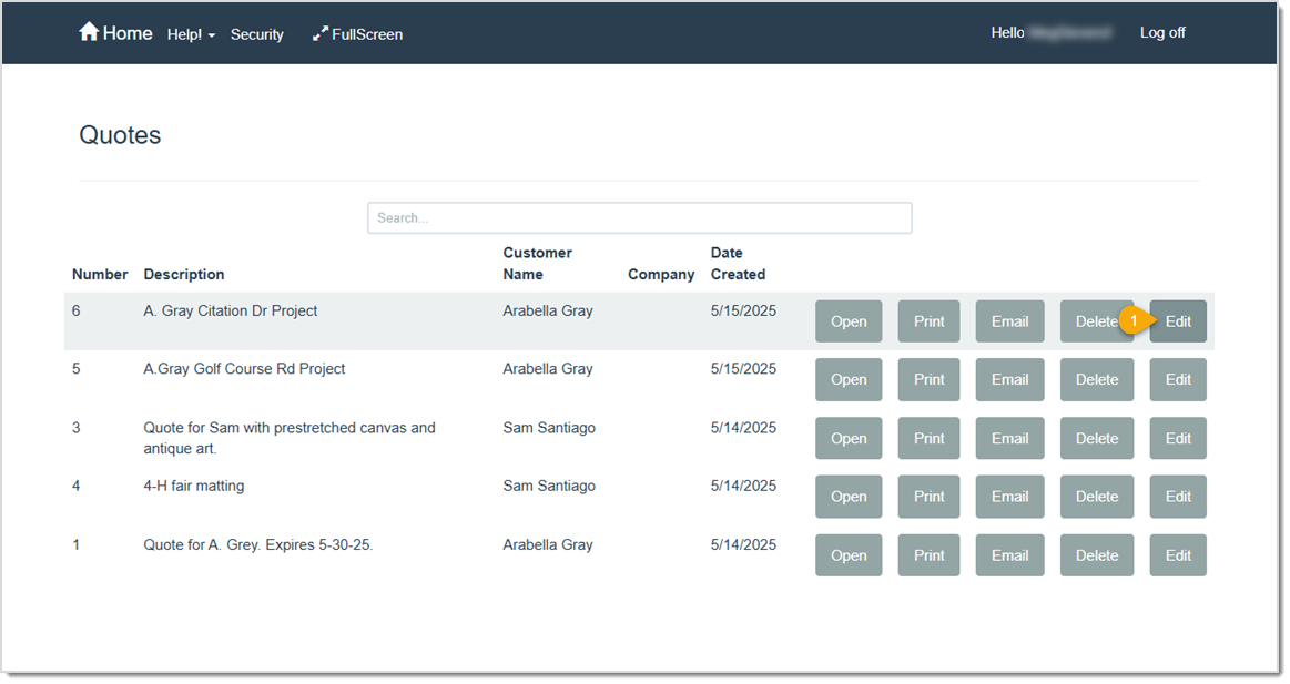 Image highlighting the Edit button used to edit a quote in LifeSaver.