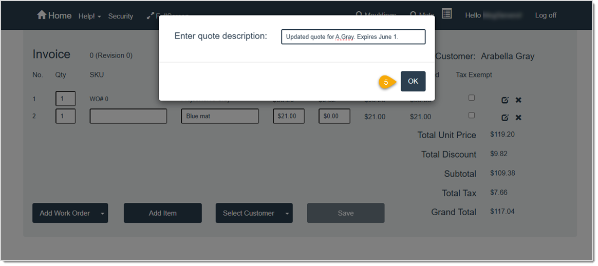 Image showing a new description for the new / edited quote in LifeSaver.