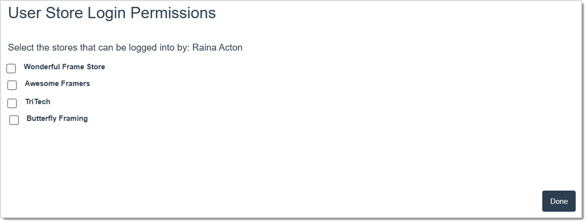 Image displaying the User Store Login Permissions page.