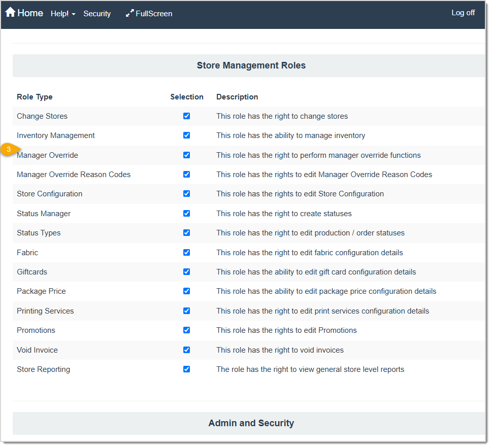 Image displaying the Roles for user page.