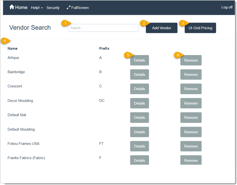 Image displaying the Vendor Search page of the LifeSaver system with key features highlighted.