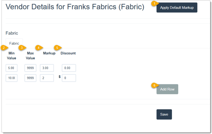 Image displaying the Fabric Vendor Details page.